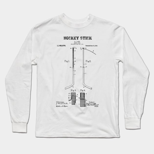 Hockey Stick Patent Black Long Sleeve T-Shirt by Luve